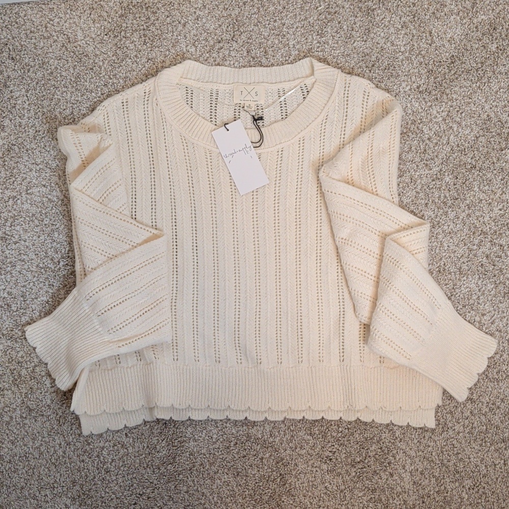 Thread & Supply NWT Cropped Knit Sweater Cream Cozy Lightweight Size L